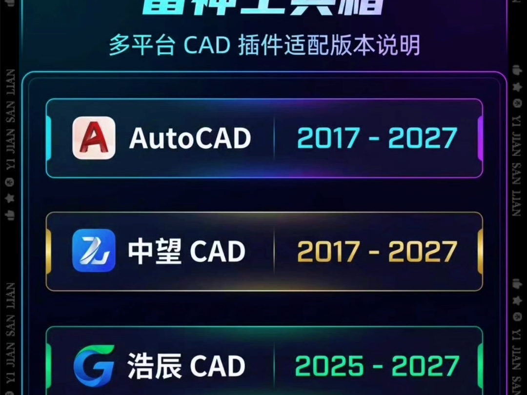 雷神cad插件可用于AutoCAD2017-2027中望cad2017-2027浩辰cad2025-2027