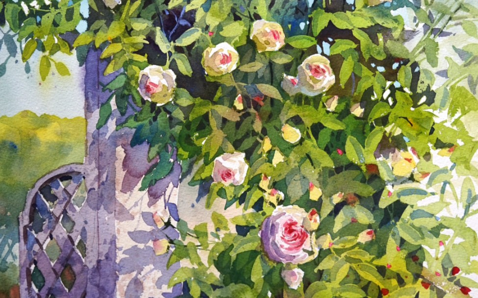 水彩画「秘密の花園」27×19cm