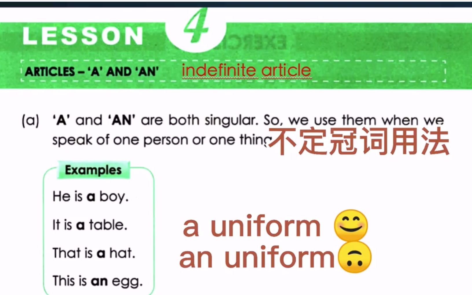 小学英语语法打卡新加坡语法lesson4不定冠词a And An用法 An后面的名词首位音素是元音音素 哔哩哔哩 Bilibili