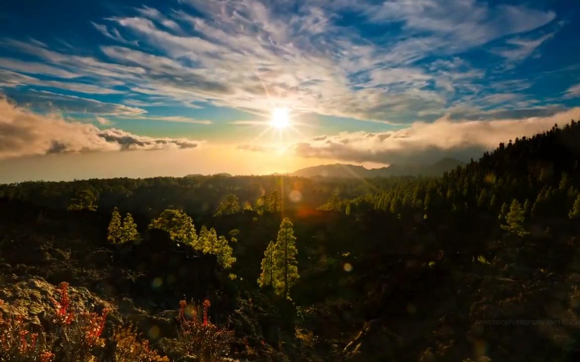 延时摄影the mountain 阳光深林 落日 高山