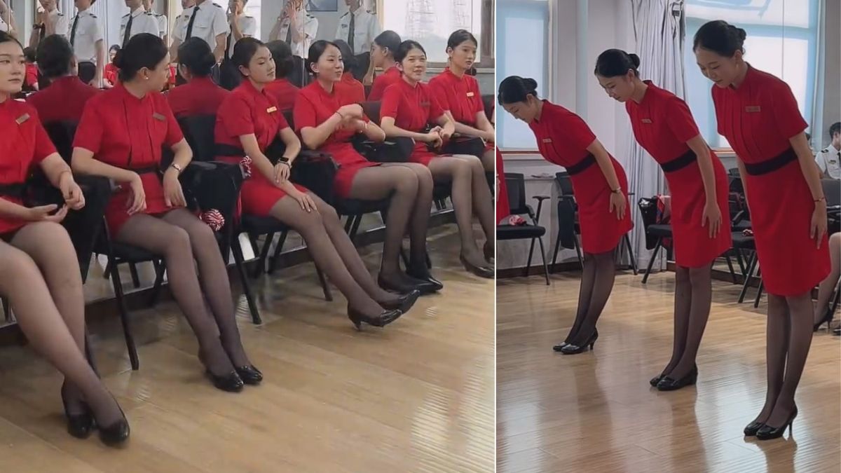 高中模特航服生日常训练 自我介绍 略显青涩 高跟鞋礼仪