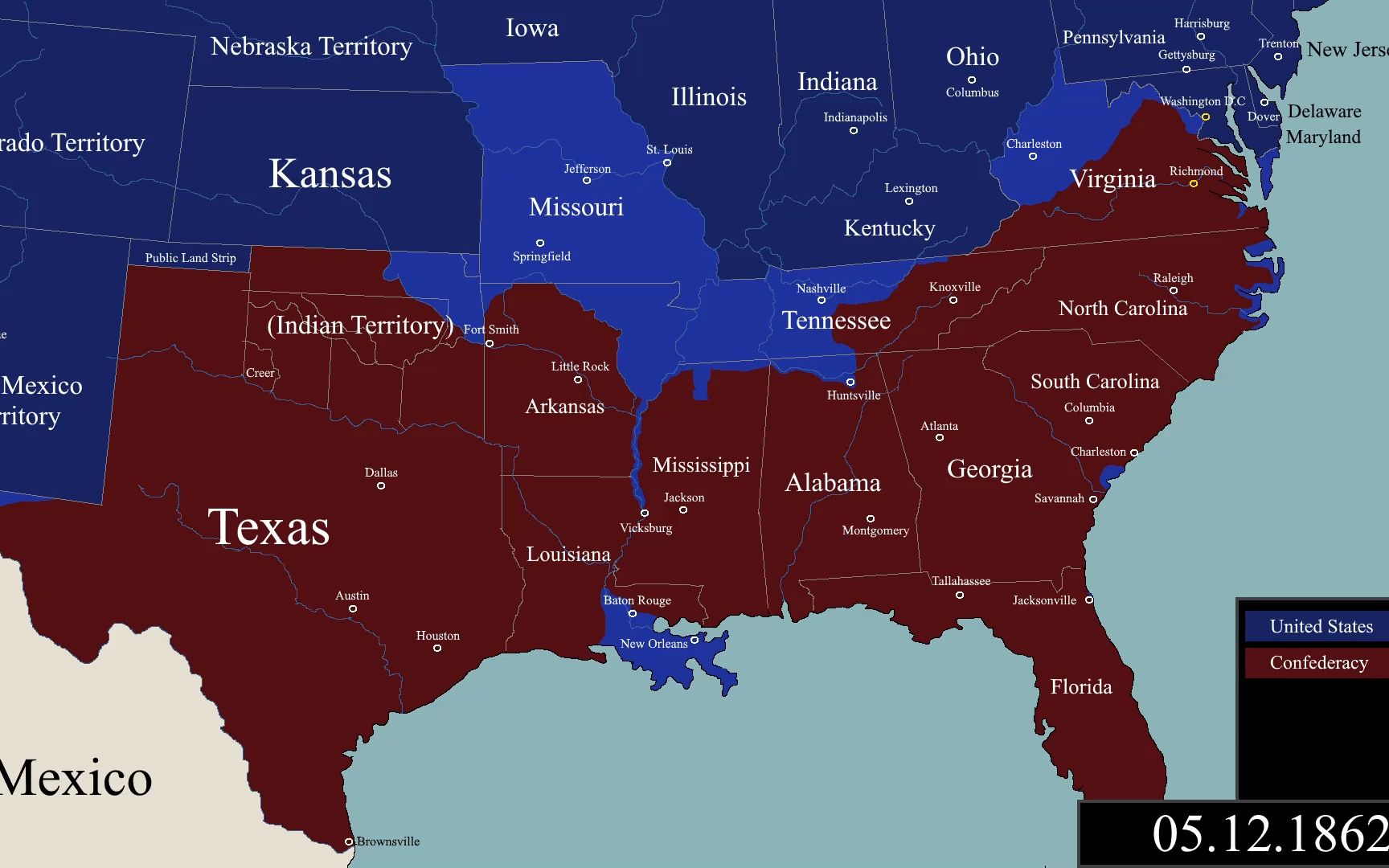 【历史地图】美国南北战争每日变化