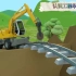 挖掘机动画片，挖掘机和搅拌车建造桥梁铁轨