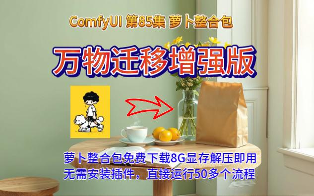 ComfyUI 第85集 万物迁移增强版，图案迁移，换装，FLUX，ACE，REDUX，FILL，提示词。