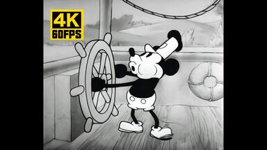 【4K60帧】1928年迪士尼<em class="keyword">动画</em>《汽船威利》完整版 超分补帧画质增强版