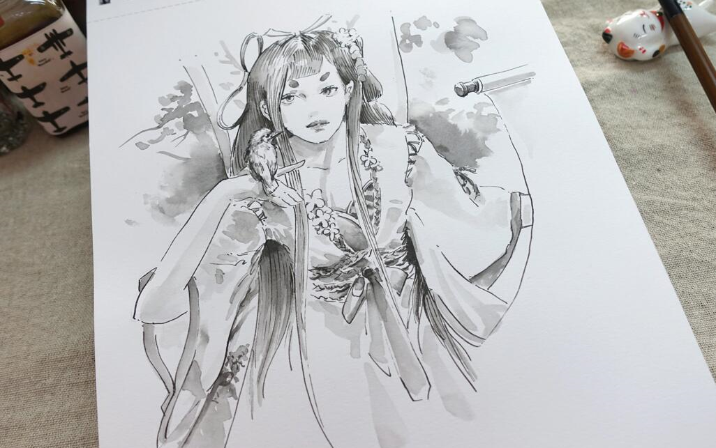 【18期】蘸水笔速写-阴阳师同人-花鸟卷