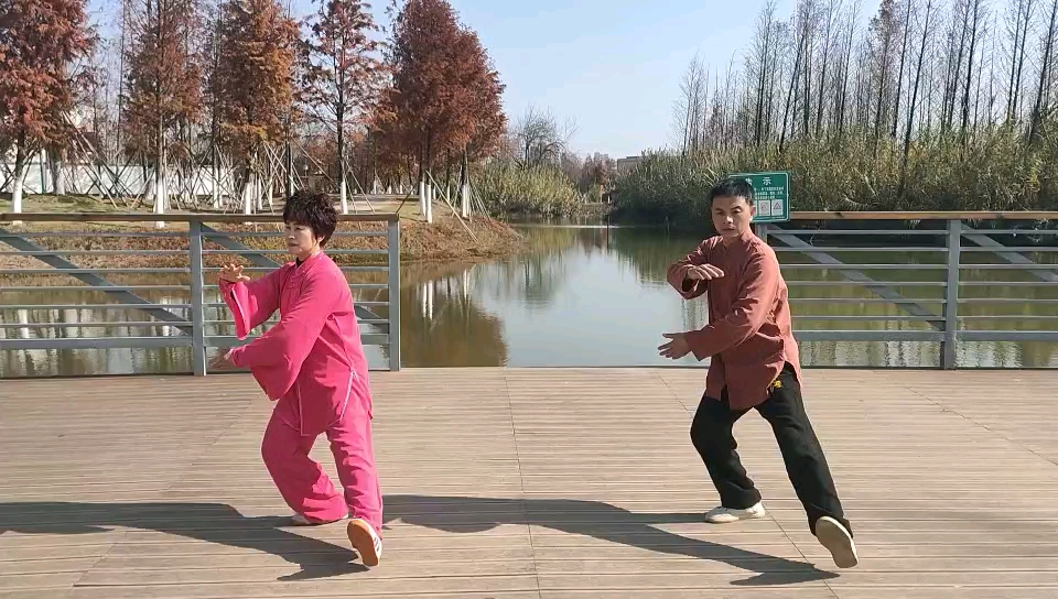 三江湿地公园练习四十二式太极拳