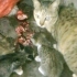 母猫和小猫一起吃鱼鳃