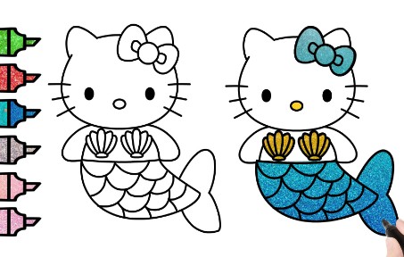 怎样画凯蒂猫美人鱼绘画猫咪简笔画宝宝学画画hello kitty