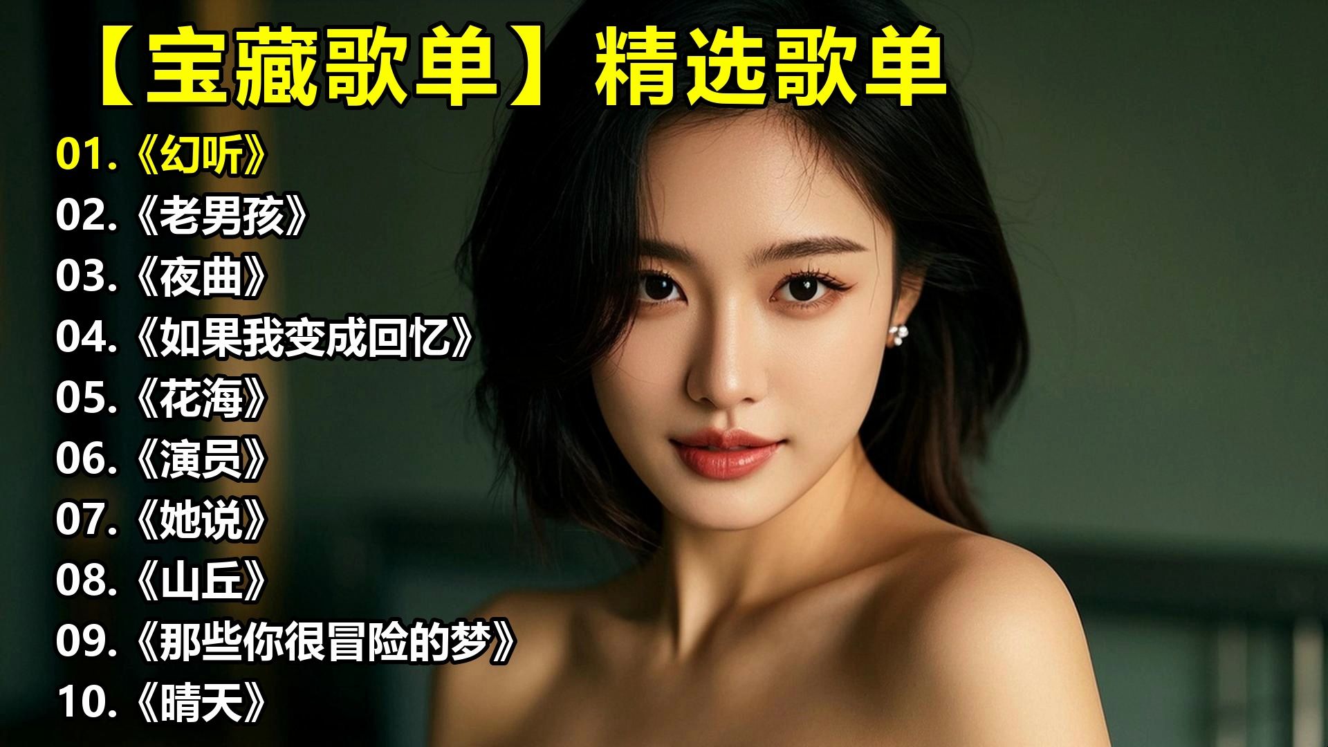 【宝藏歌单】精选歌单《幻听》《老男孩》《夜曲》《如果我变成回忆》《花海》《演员》《她说》《山丘》《那些你很冒险的梦》《晴天》