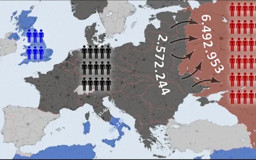 【历史地图】第二次世界大战欧洲战场军队规模 每天