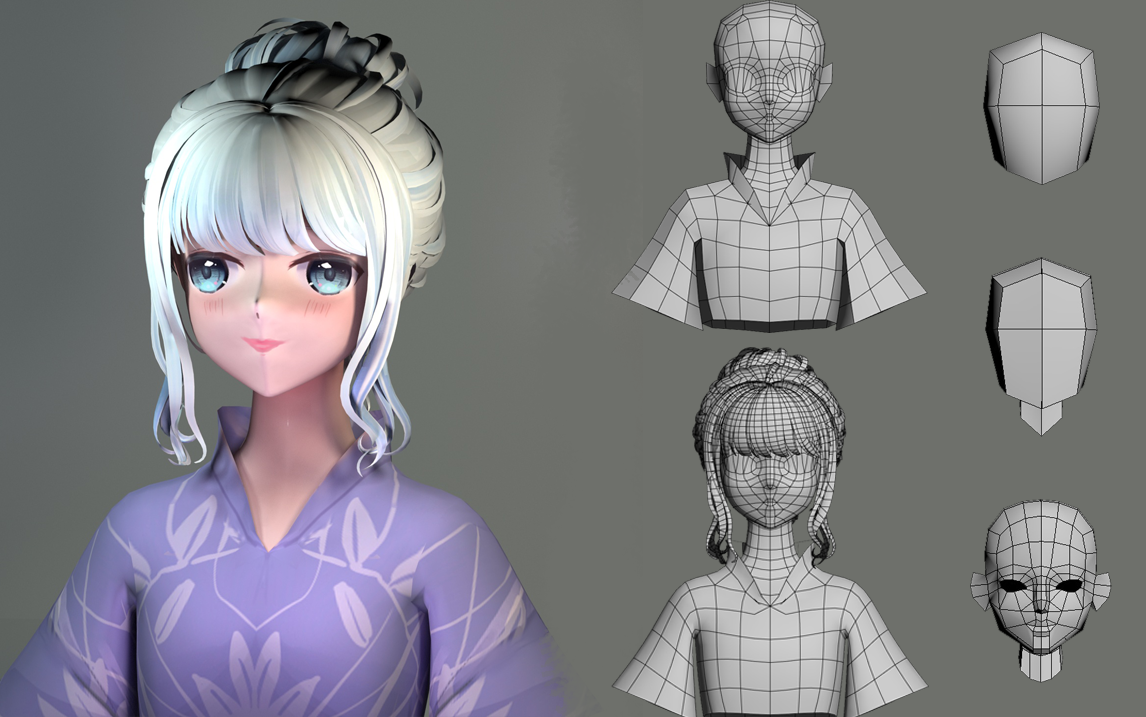 3dmax从零开始做角色,使用传统手绘建模方法制作日式和服女孩,从box开