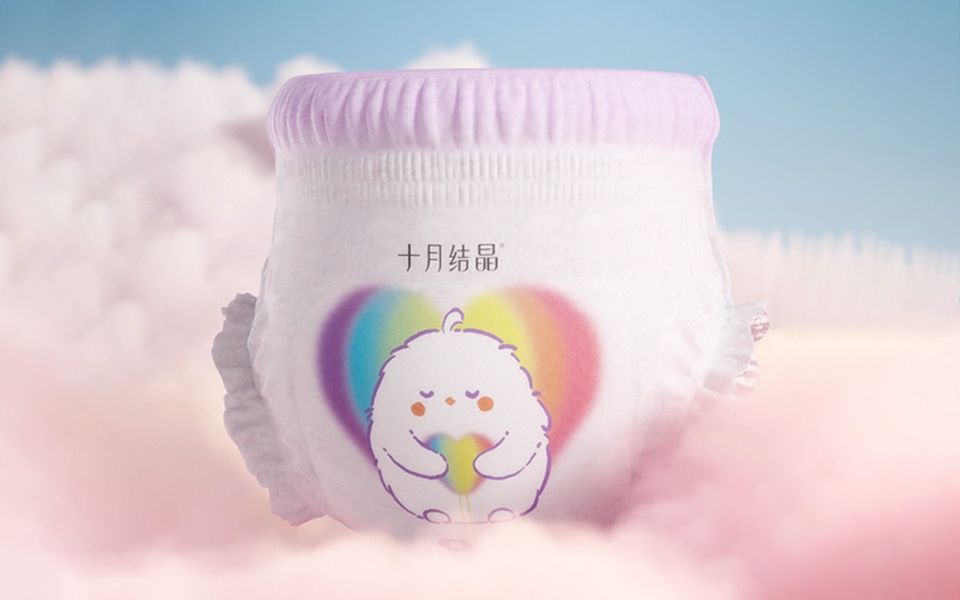 C4D十月结晶透气柔芯纸尿裤，儿童母婴拉拉裤三维动画视频，TVC设计