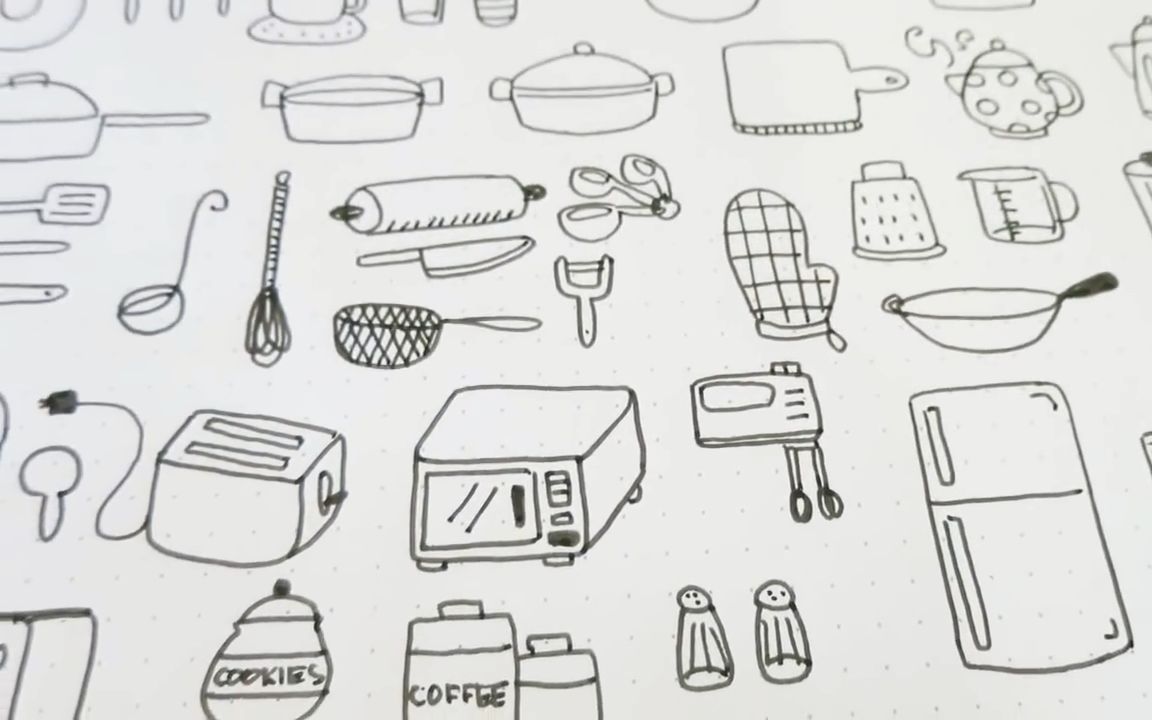 如何涂鸦手账之厨房用品篇doodle with me - kitchen