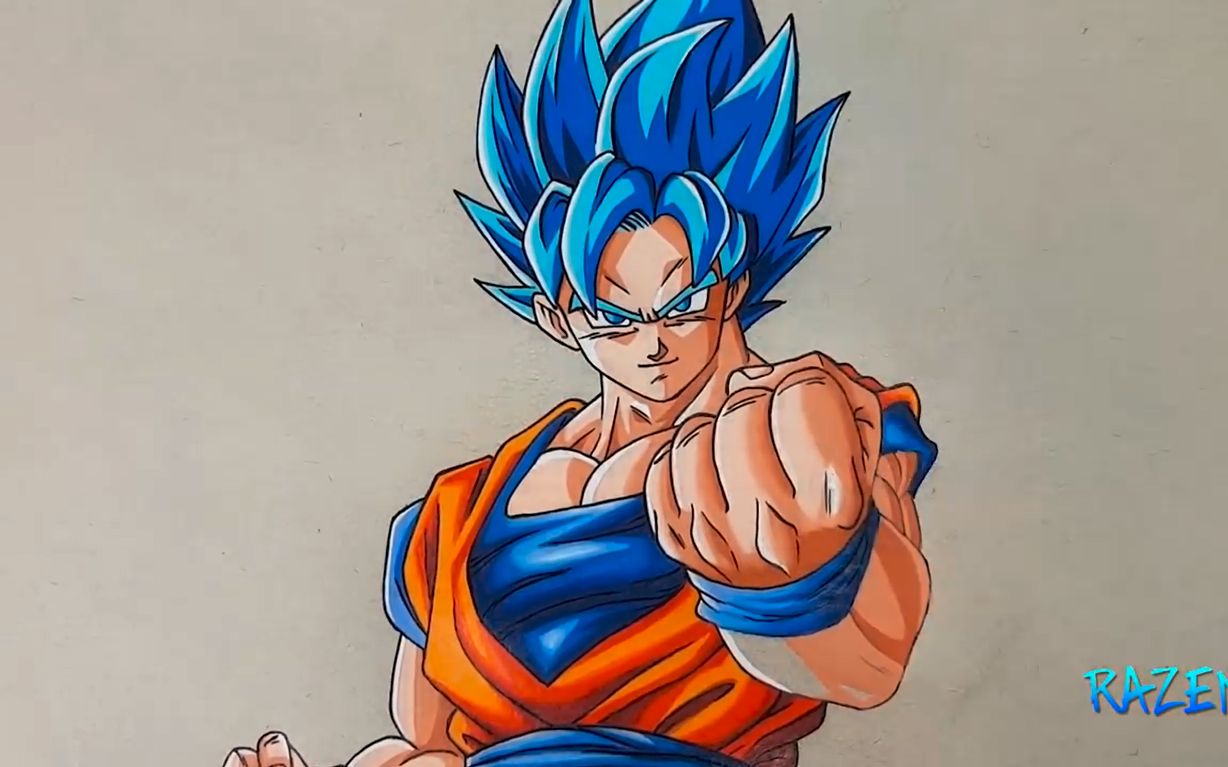 龙珠超悟空超蓝手绘 drawing goku super saiyan blue