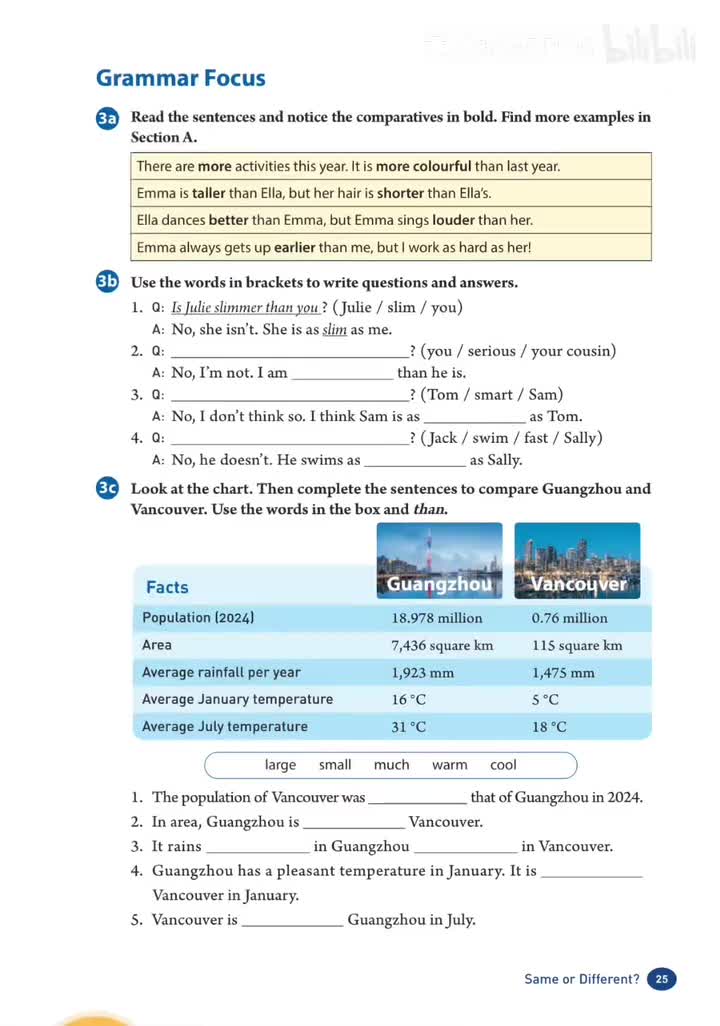 Unit 3 (p.25) 语法聚焦：比较词