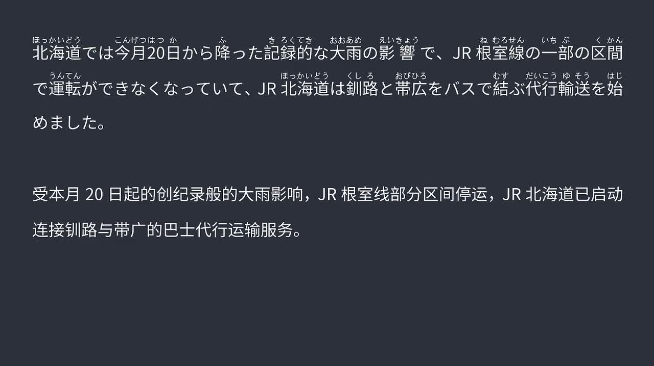 2025.09.24大雨受灾的JR根室线 钏路～带广区间启动巴士代行运输