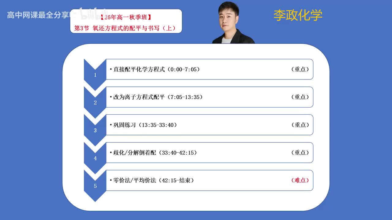 【秋季班】10.【第3讲】 氧化还原方程式的配平（上）