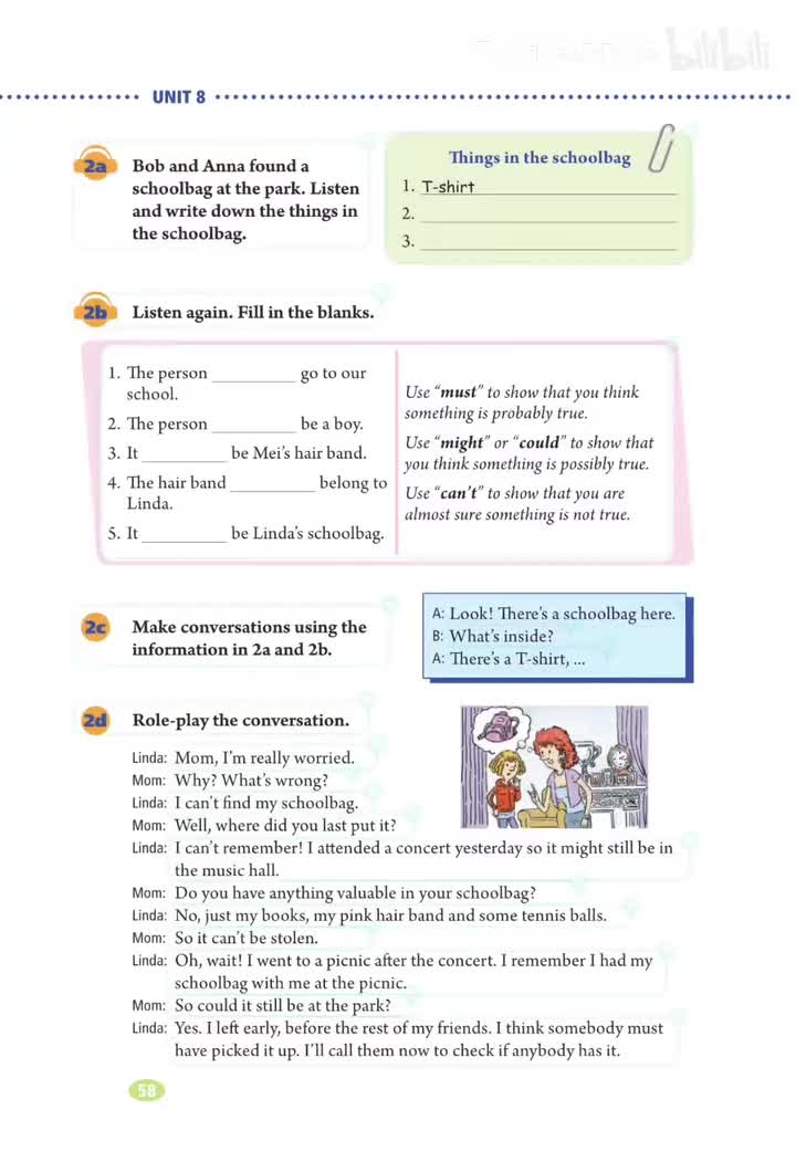 2a 2b:在公园里发现了一个书包(p.58)