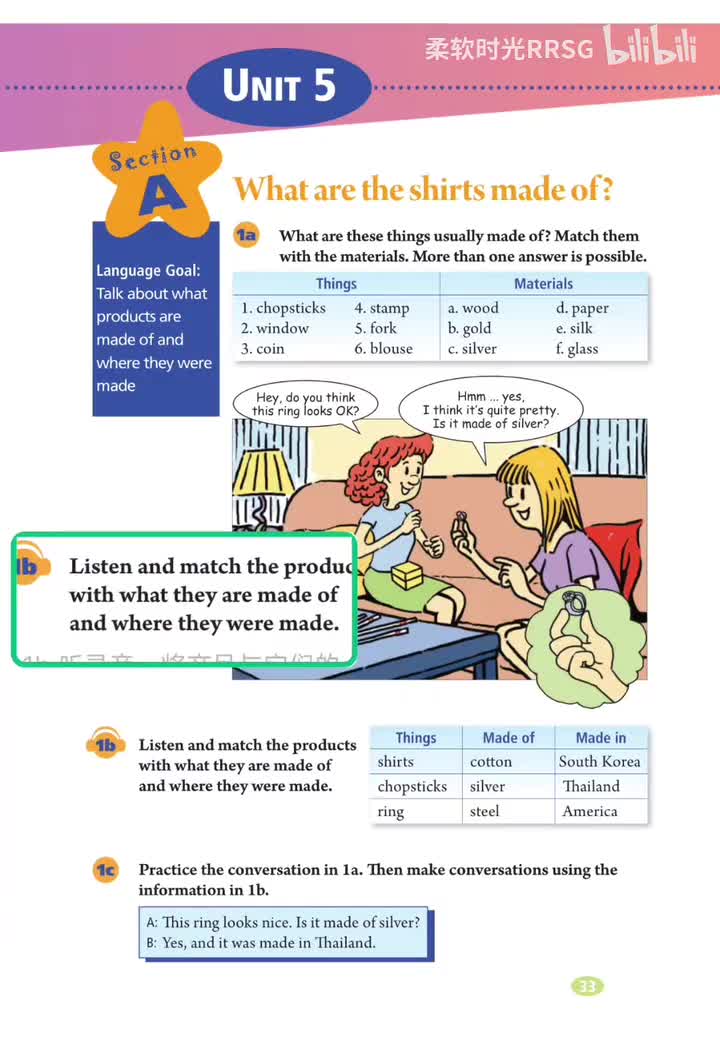 (Unit 5) 1b:产品的原料和产地(p.33)