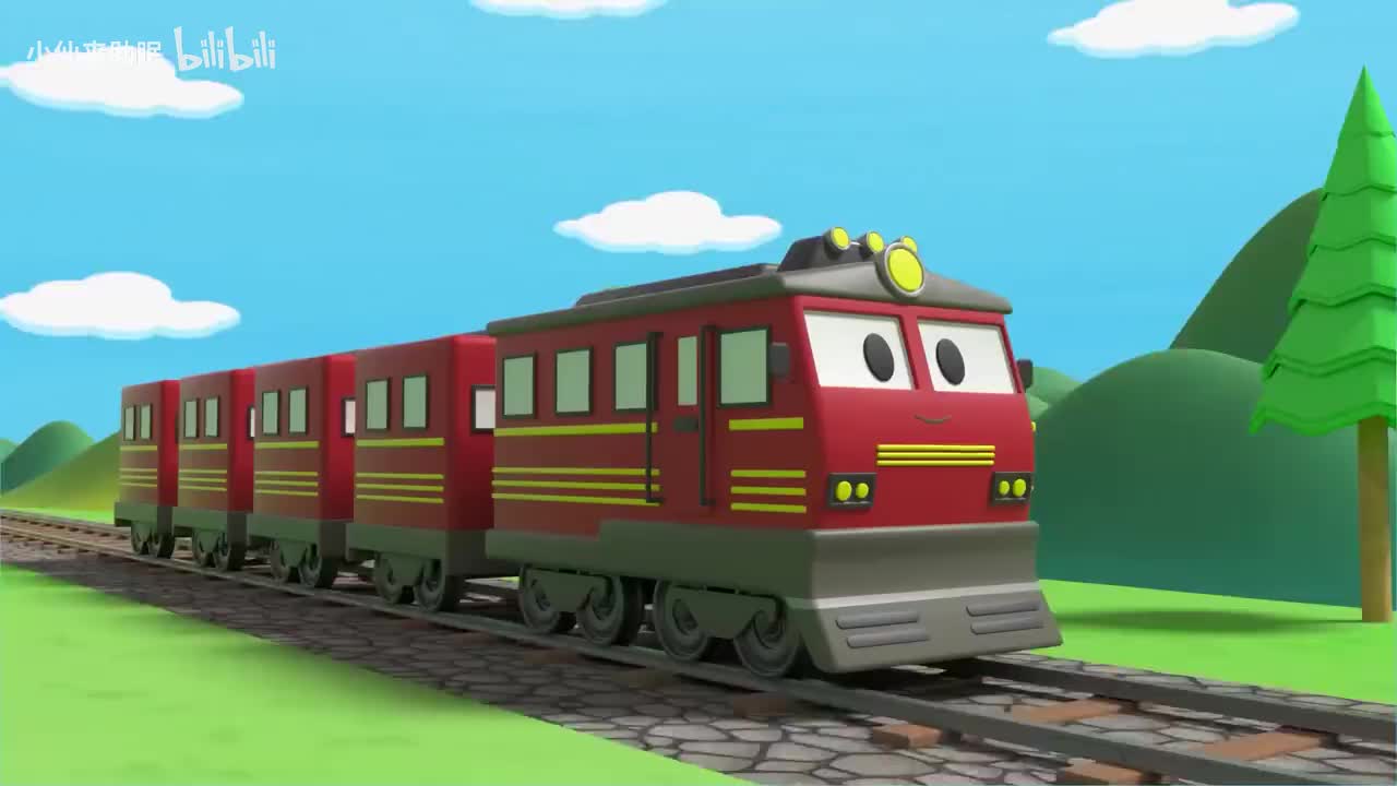 2.大石头堵住了火车的轨道，挖掘机来帮忙