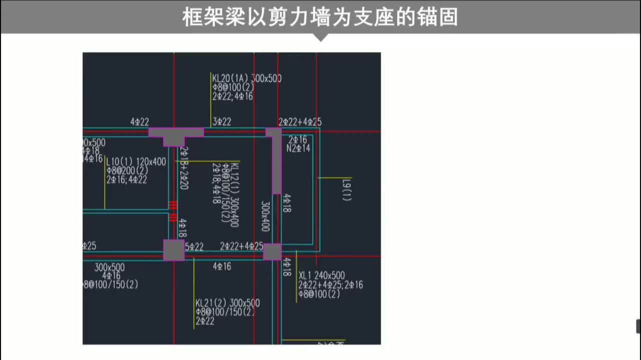 第一章：梁结构篇-第一章第7节：框架梁以剪力墙为支座的锚固与计算（2）