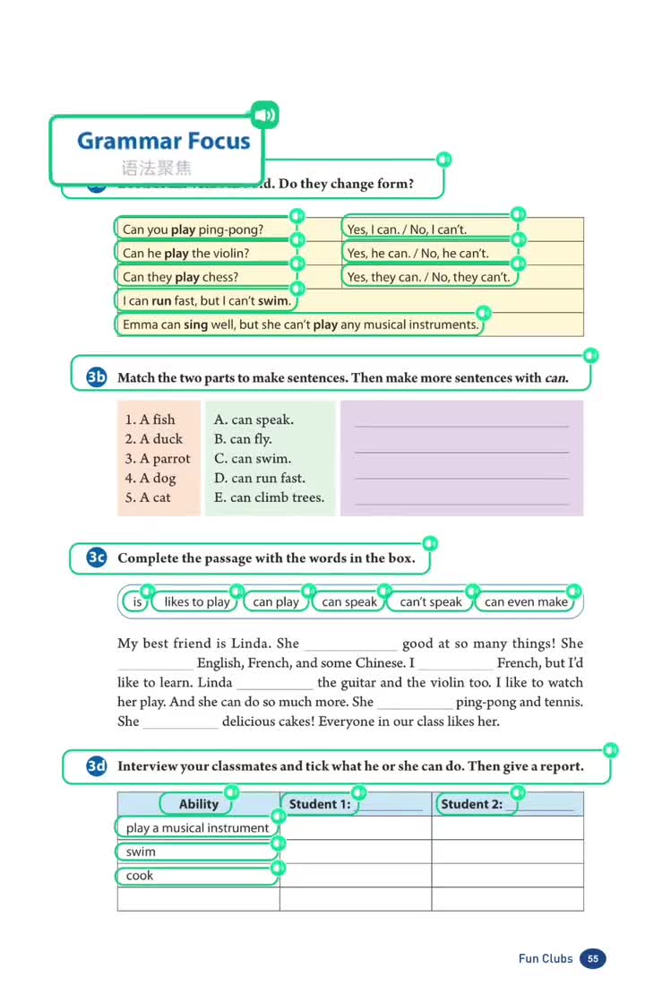 Unit 5 (p.55)语法聚焦：can