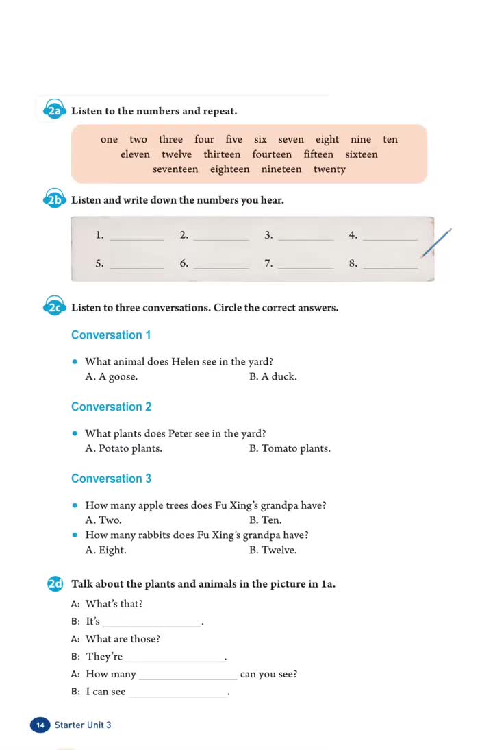 Starter Unit 2 （p.14）2a 数字1-20