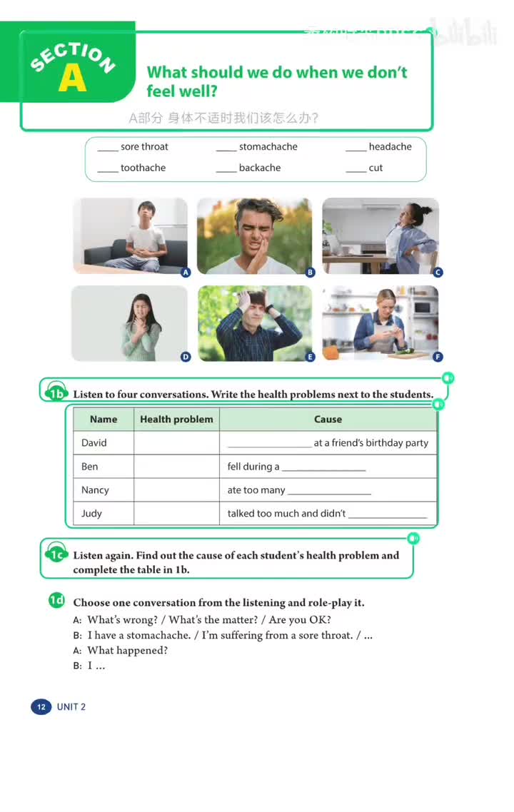 Unit 2-身体不适 1b 1c(p.12)
