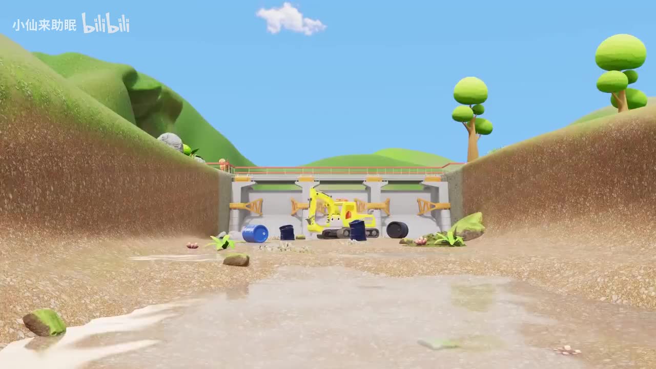 93.挖掘机被河水冲走了，漂在水面上