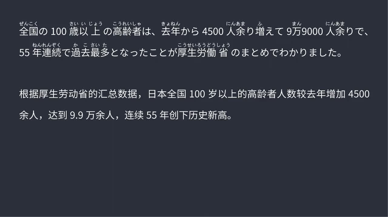 2025.09.13日本百岁以上老人达9.9万余人 连续55年创历史新高