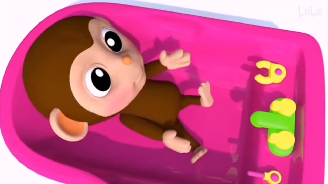 小猴子洗澡，小鸭奶瓶倒出彩色足球