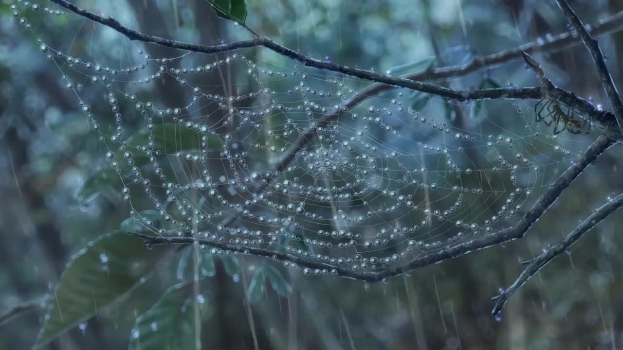 119#暴雨中沾水的蜘蛛网特写[00.58.17-00.58.20]