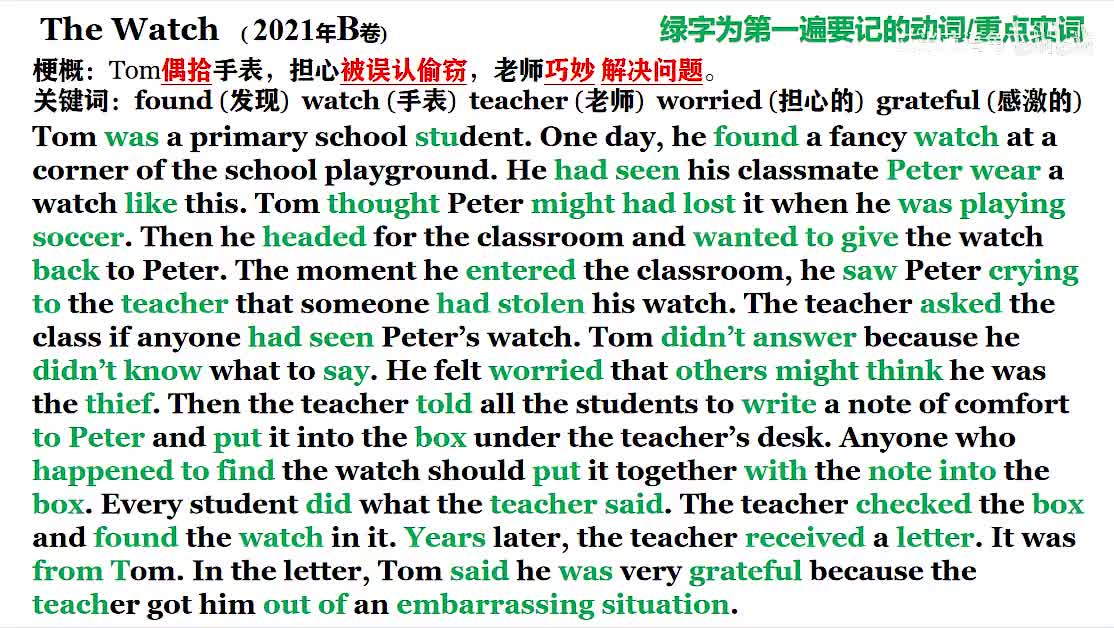 2021年广东高考英语听说考试 B卷 【Part C】The Watch