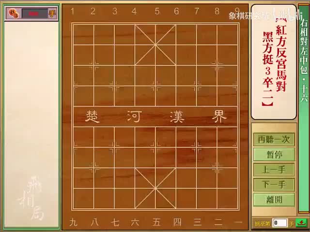 右相对左中炮 | 16红反宫马，黑挺3卒二