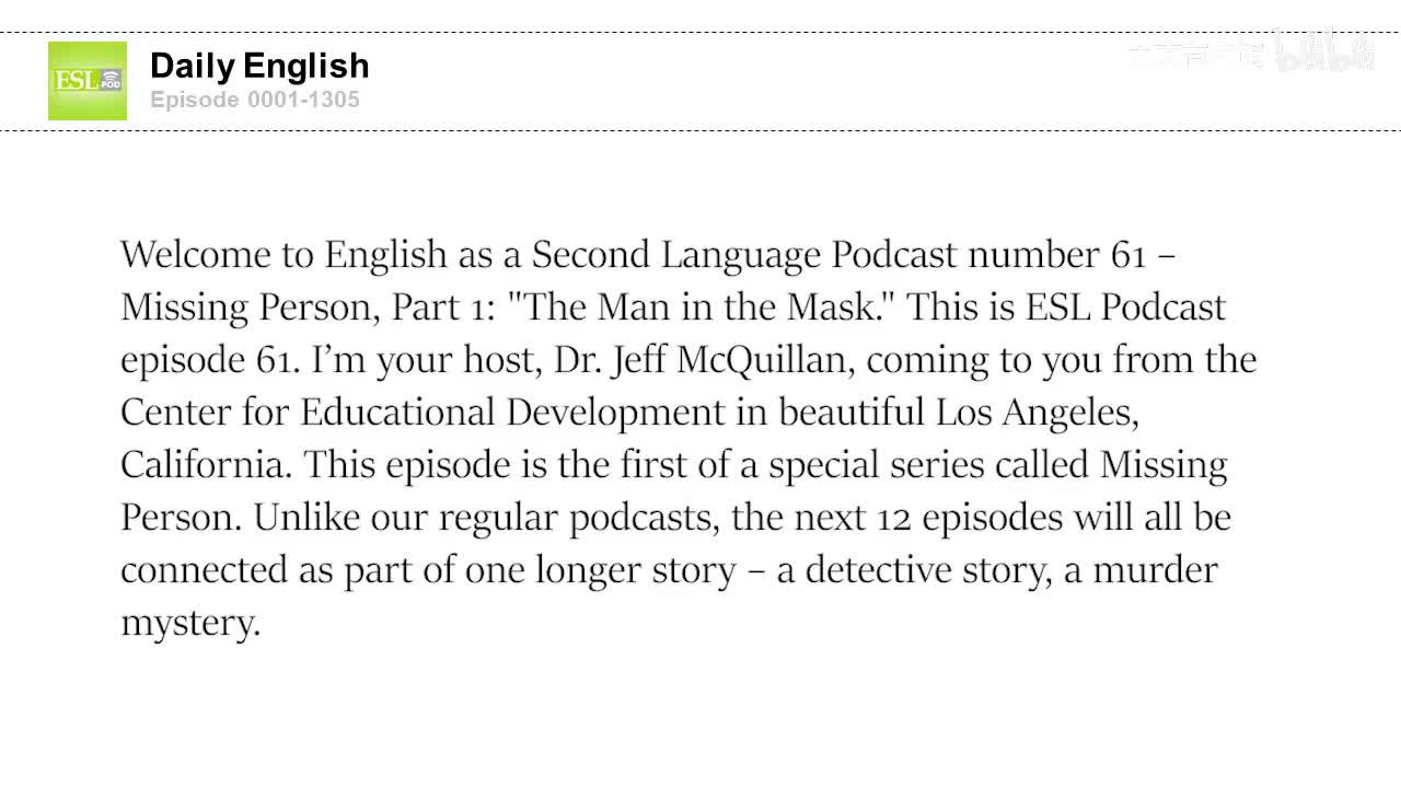 0061 Missing Person, Part 1- ＂The Man in the Mask.＂