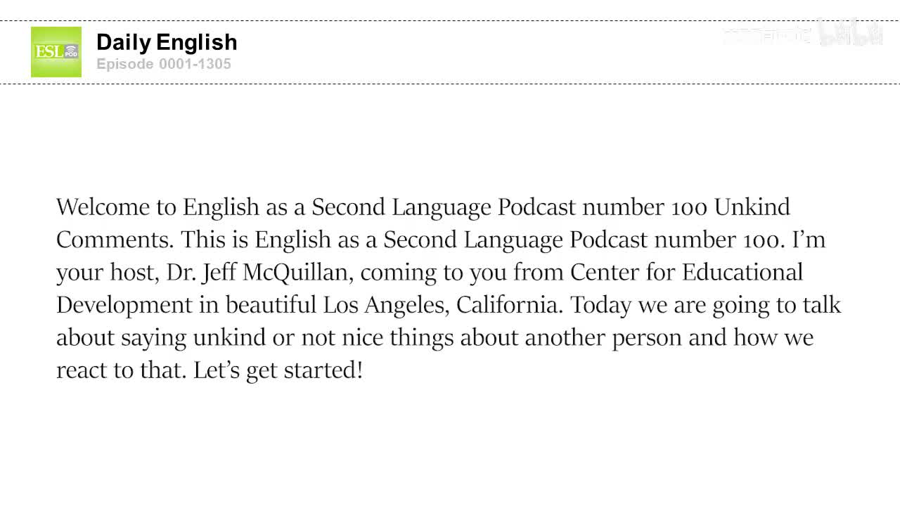 0100 – Making Unkind Comments