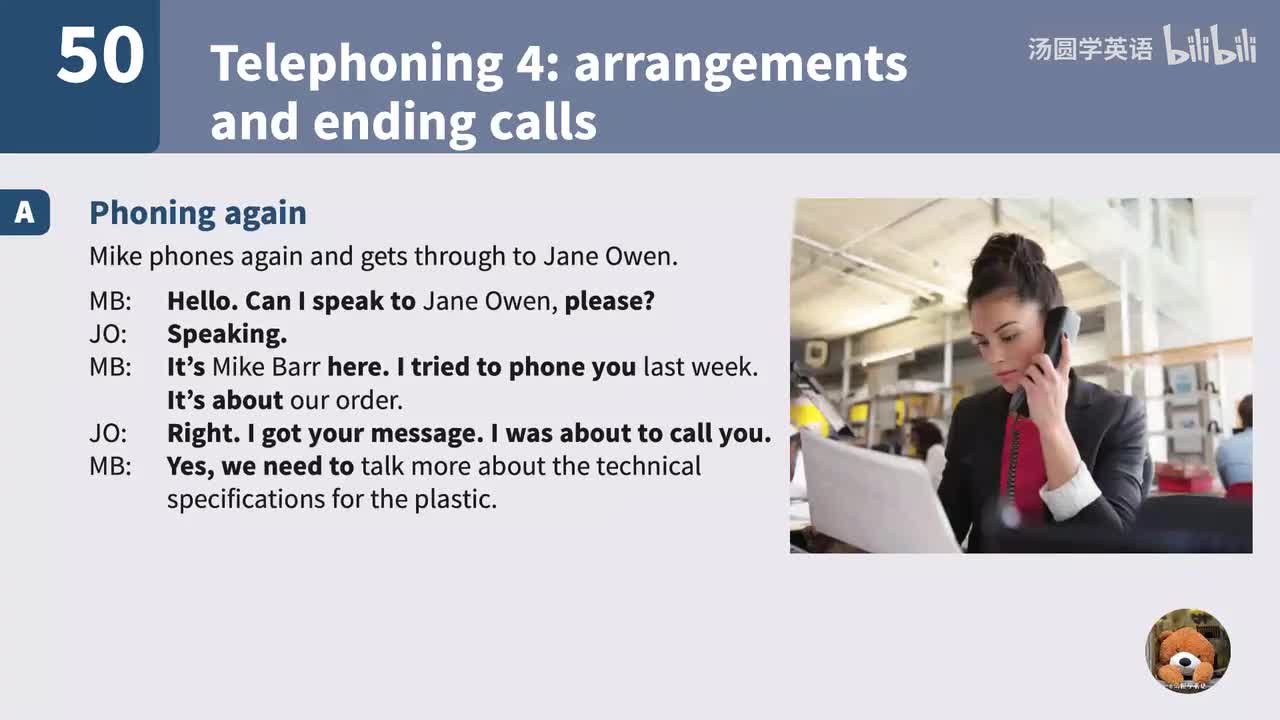 50. Telephoning 4: arrangements and ending call