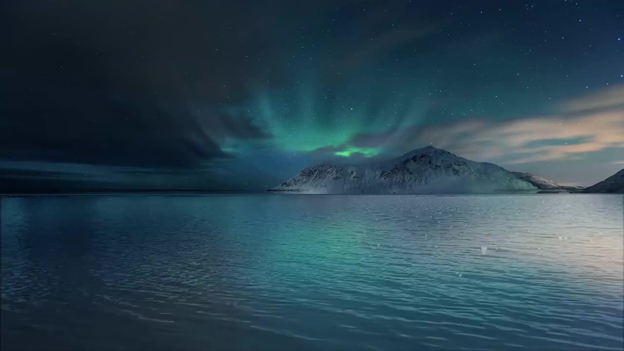 极光下的大海 海洋 北极光 海面 #3177