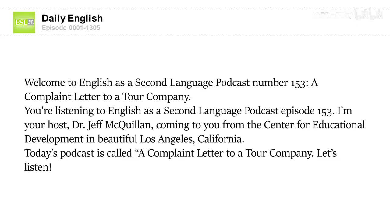 0153 A Complaint Letter to a Tour Company