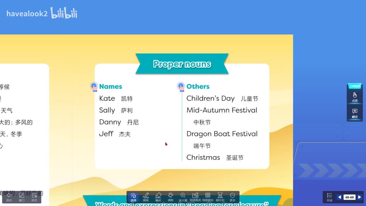 Proper nouns & Word and expressions in “reading for pleasure”