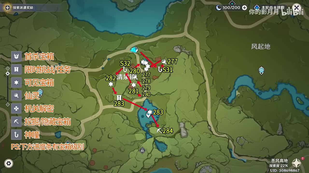 清泉镇(1) 共8个(277-284)成就数284 神瞳31-32