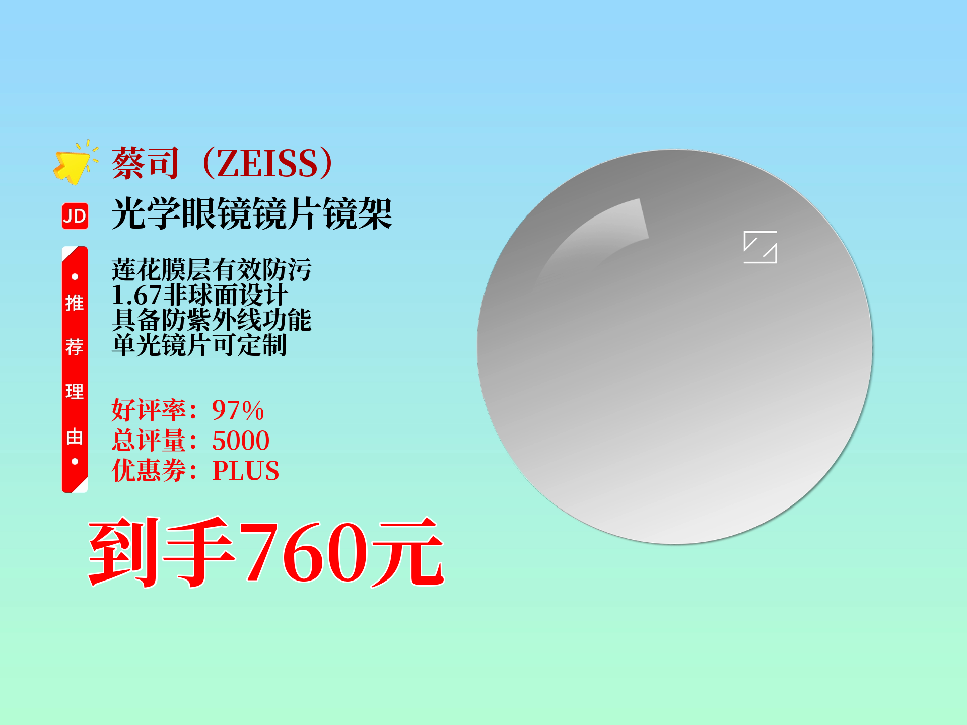 蔡司a系列单光眼镜片莲花膜1