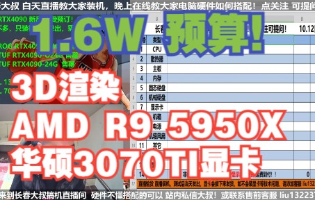 电脑配置推荐,1.6W预算,要求 3D渲染 OC渲染器,AMD R9 5950X+64G+3070TI显卡,装机方案讲解!哔哩哔哩bilibili