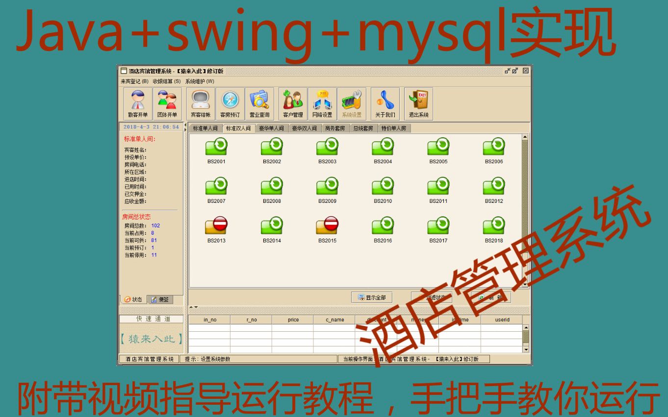 Java swing项目 Java+swing(GUI)+mysql实现的酒店预定登记入住管理系统源码 猿来入此出品哔哩哔哩bilibili