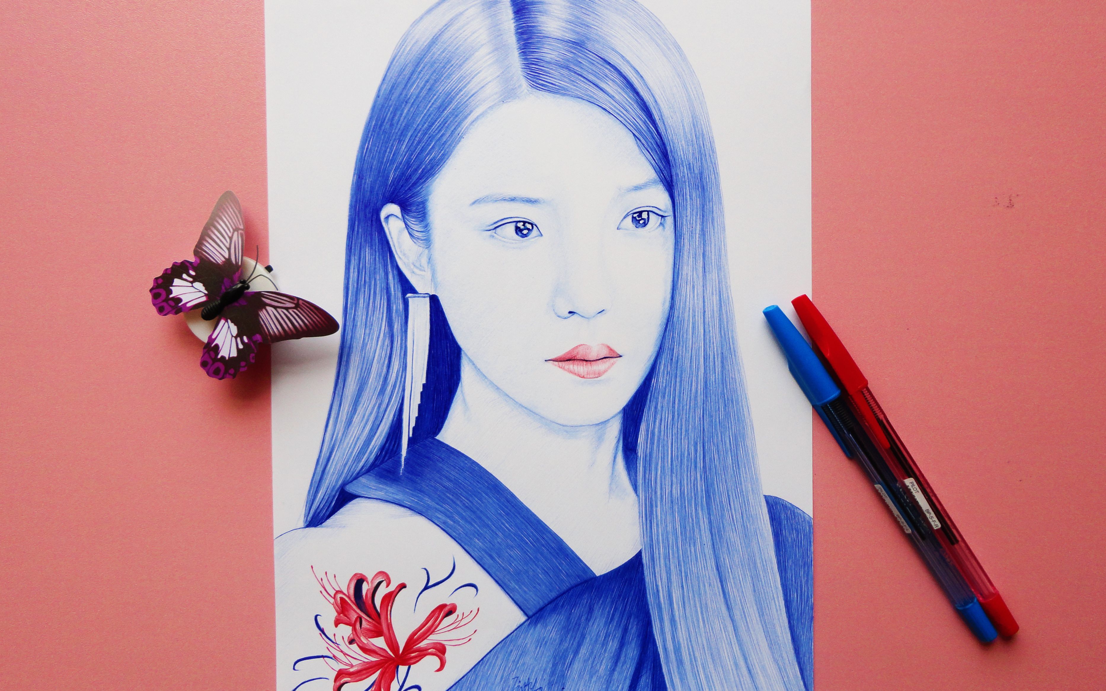 圆珠笔手绘 《德鲁纳酒店》李知恩iu_哔哩哔哩 (゜-゜)つロ 干杯