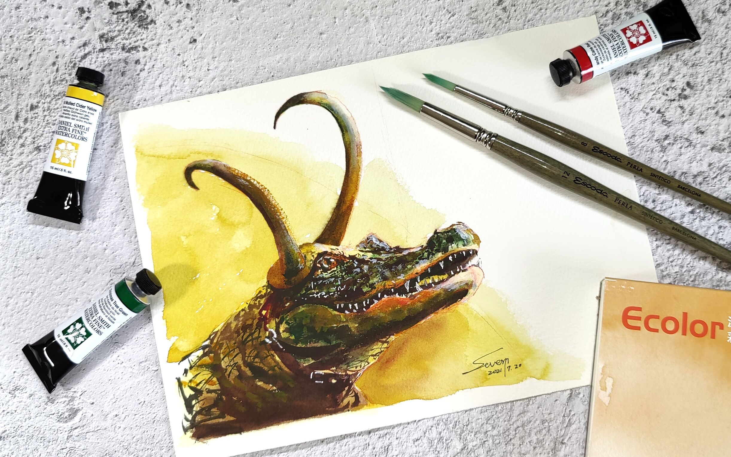 4分钟看跪……3个颜色画个短吻鳄 洛基 | 水彩_哔哩哔哩_bilibili