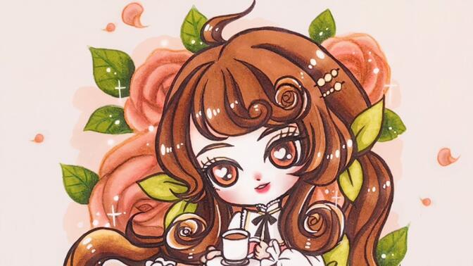 卡布奇诺玫瑰手绘拟人小画儿