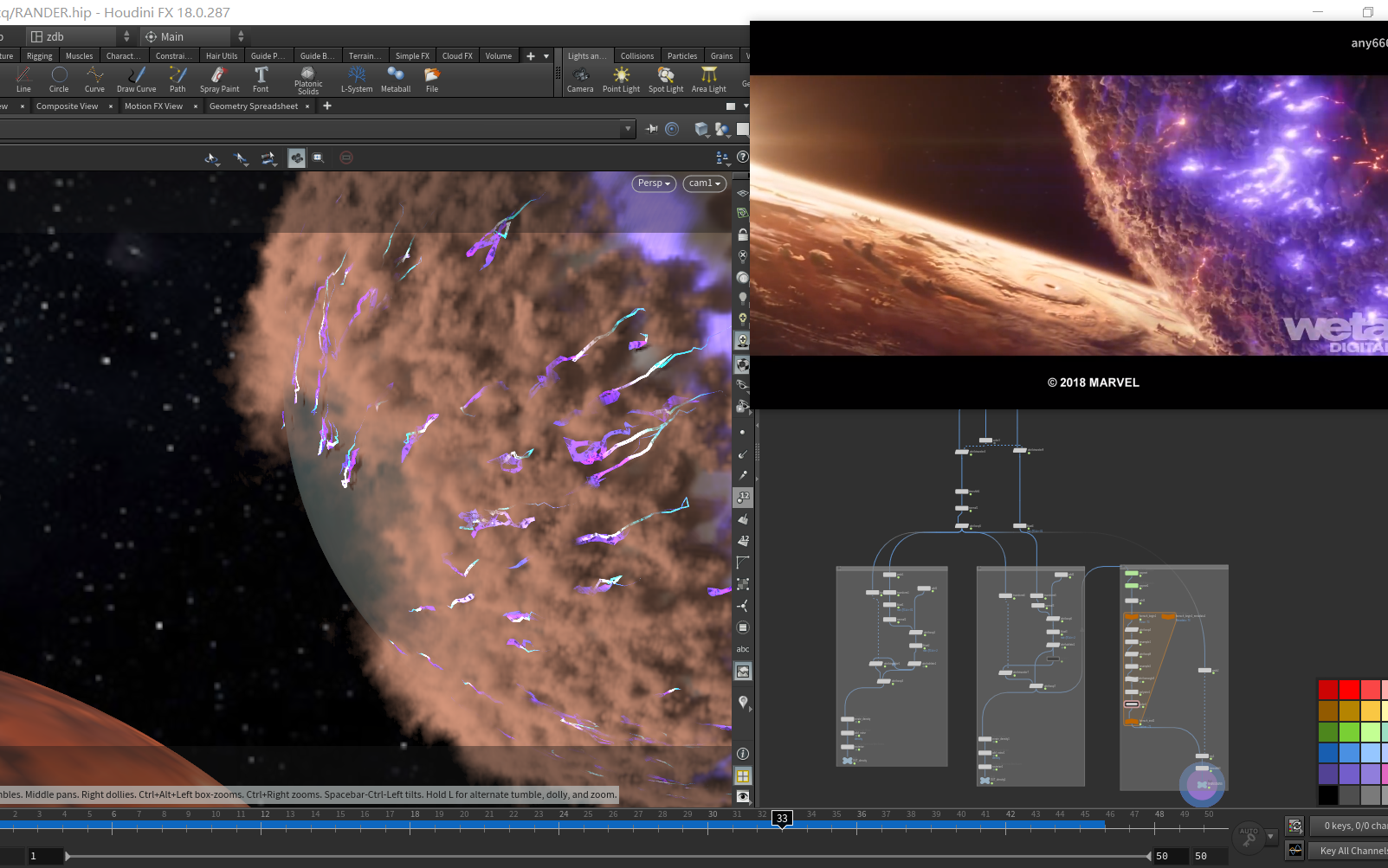 Houdini 18 国语教程.复联3灭霸破坏星球效果.制作思路快速讲解,点乘叉乘的实际应用.哔哩哔哩bilibili