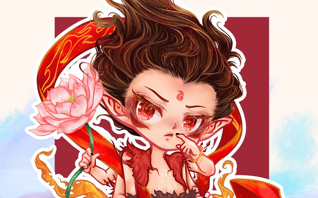 【板绘一个藕】终于画完李哪吒了,最后是藕饼合照